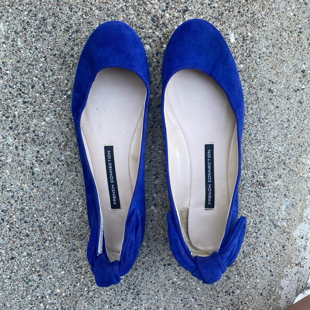 Blue suede French Connection flats, size 7